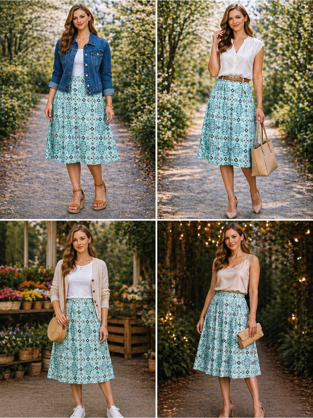 Jones New York Teal Mosaic Print Below Knee Midi Size 14 Breezy Romantic Flowy